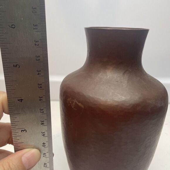 Hammered Copper Vase J.C.L.R. Antique Fluted Opening Handmade  6” H - Picture 7 of 8